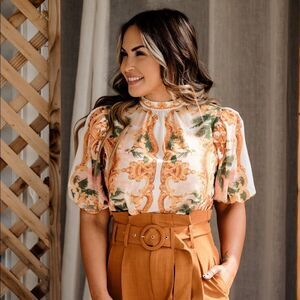 Printed bodysuit blouse dress work wear top boho